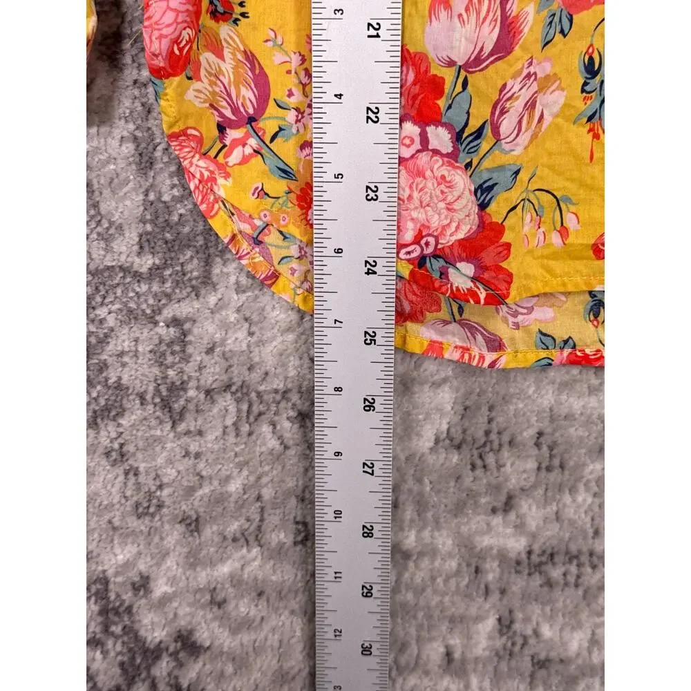 J Crew Top 0 Womens Liberty London Yellow Floral Cotton Pleated Popover Blouse
